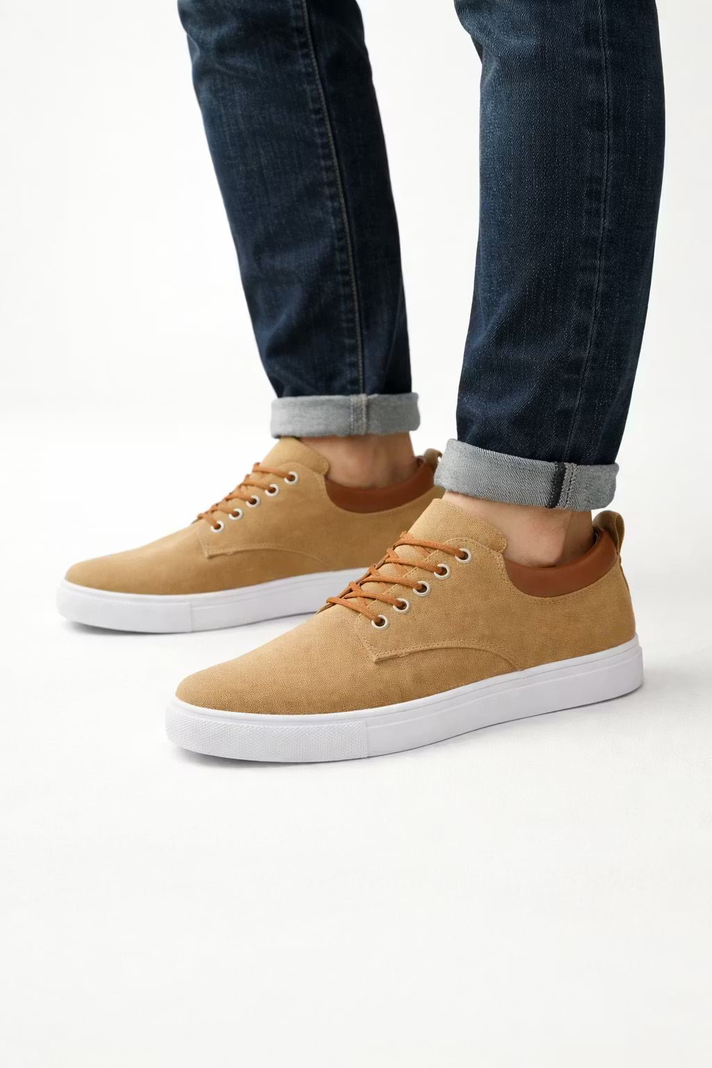 Men's Low-Top Lace-Up Sneakers Contrast Collar White Sole - Harren Cole