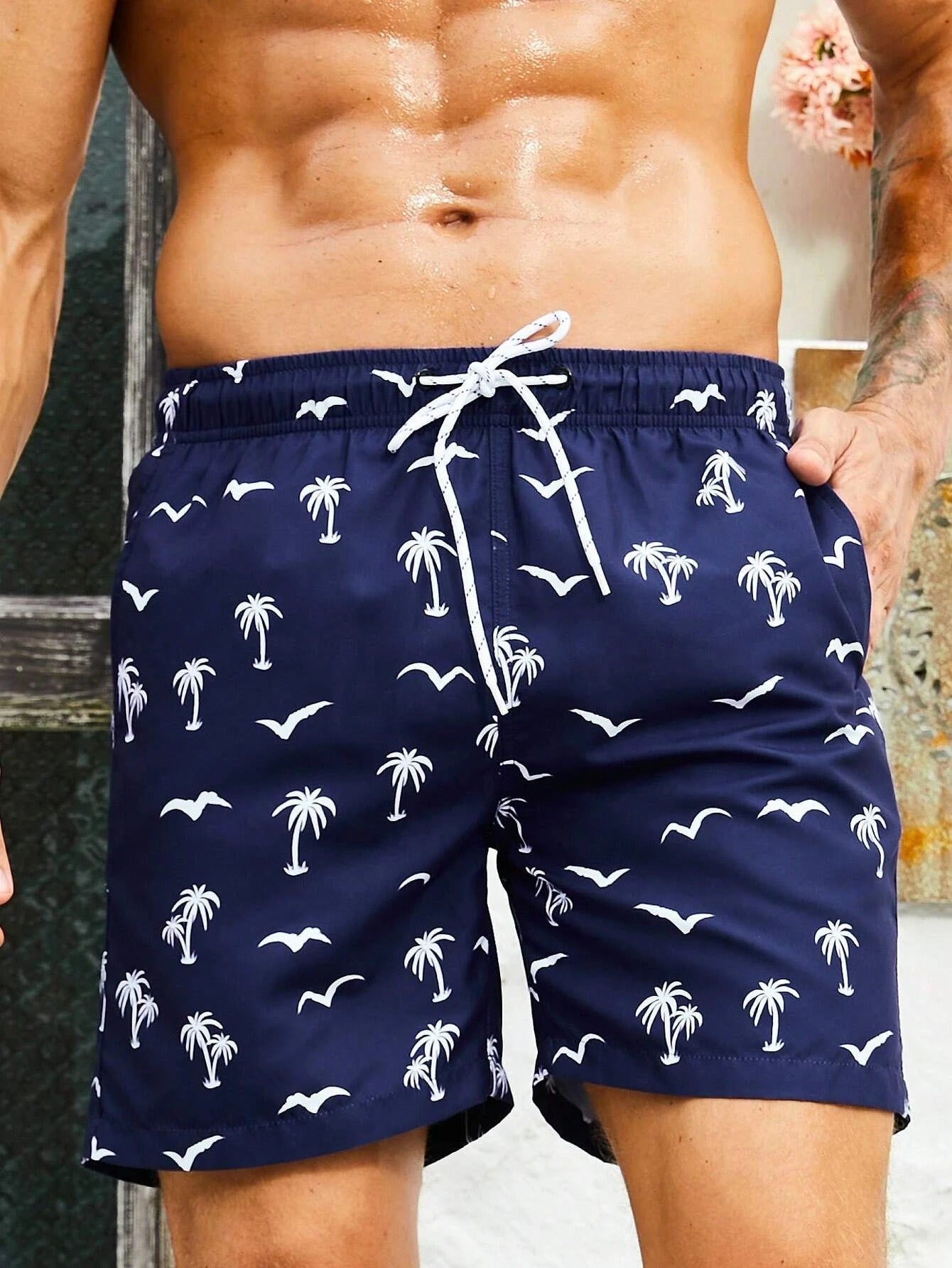 Men's Palm Tree Print Swim Shorts - Harren Cole