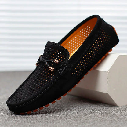 Men's Perforated Suede Slip-On Driving Loafers - Harren Cole