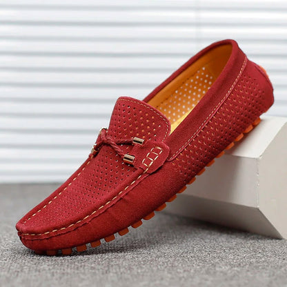 Men's Perforated Suede Slip-On Driving Loafers - Harren Cole