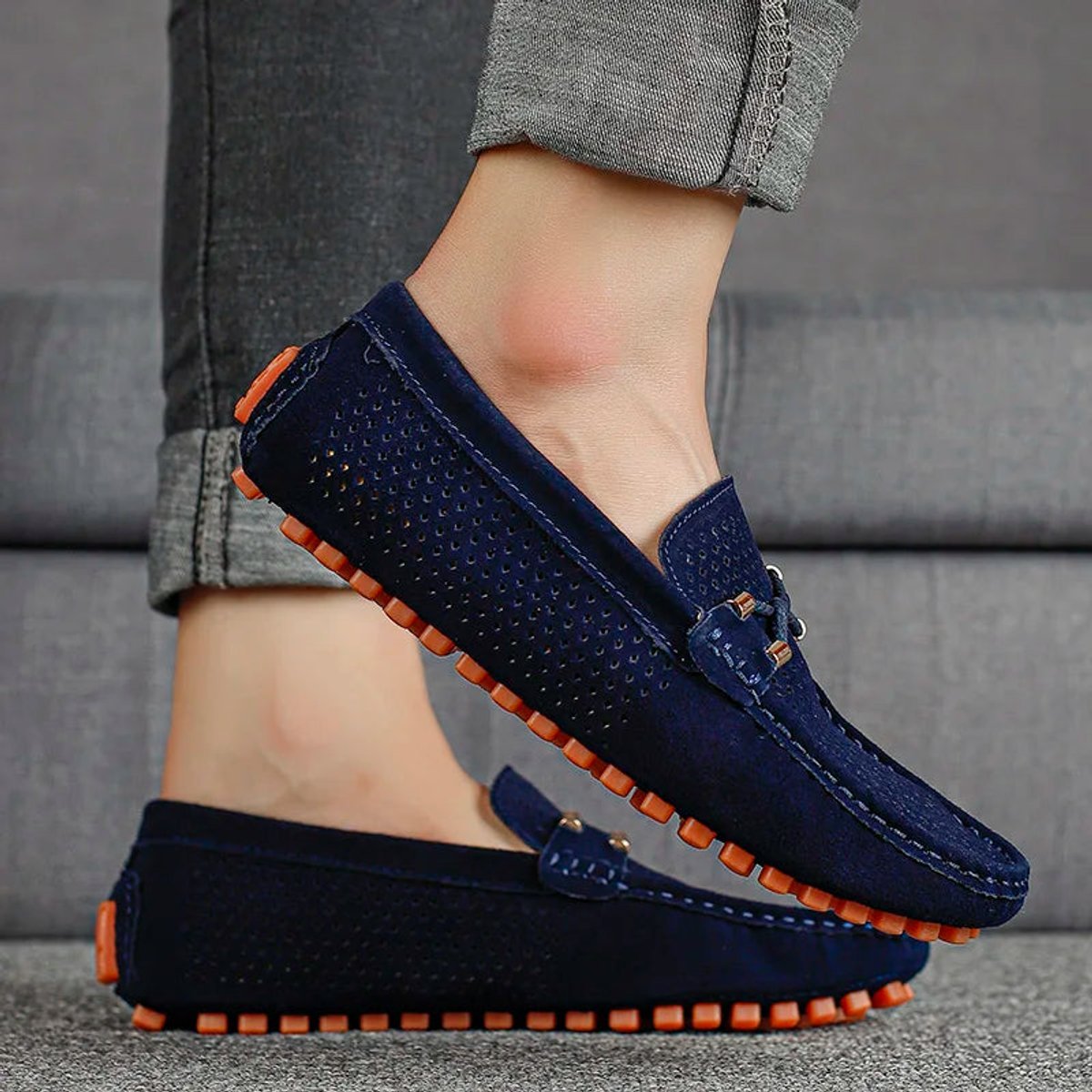 Men's Perforated Suede Slip-On Driving Loafers - Harren Cole