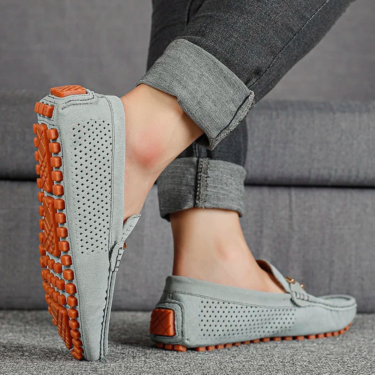 Men's Perforated Suede Slip-On Driving Loafers - Harren Cole
