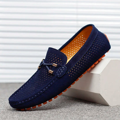 Men's Perforated Suede Slip-On Driving Loafers - Harren Cole