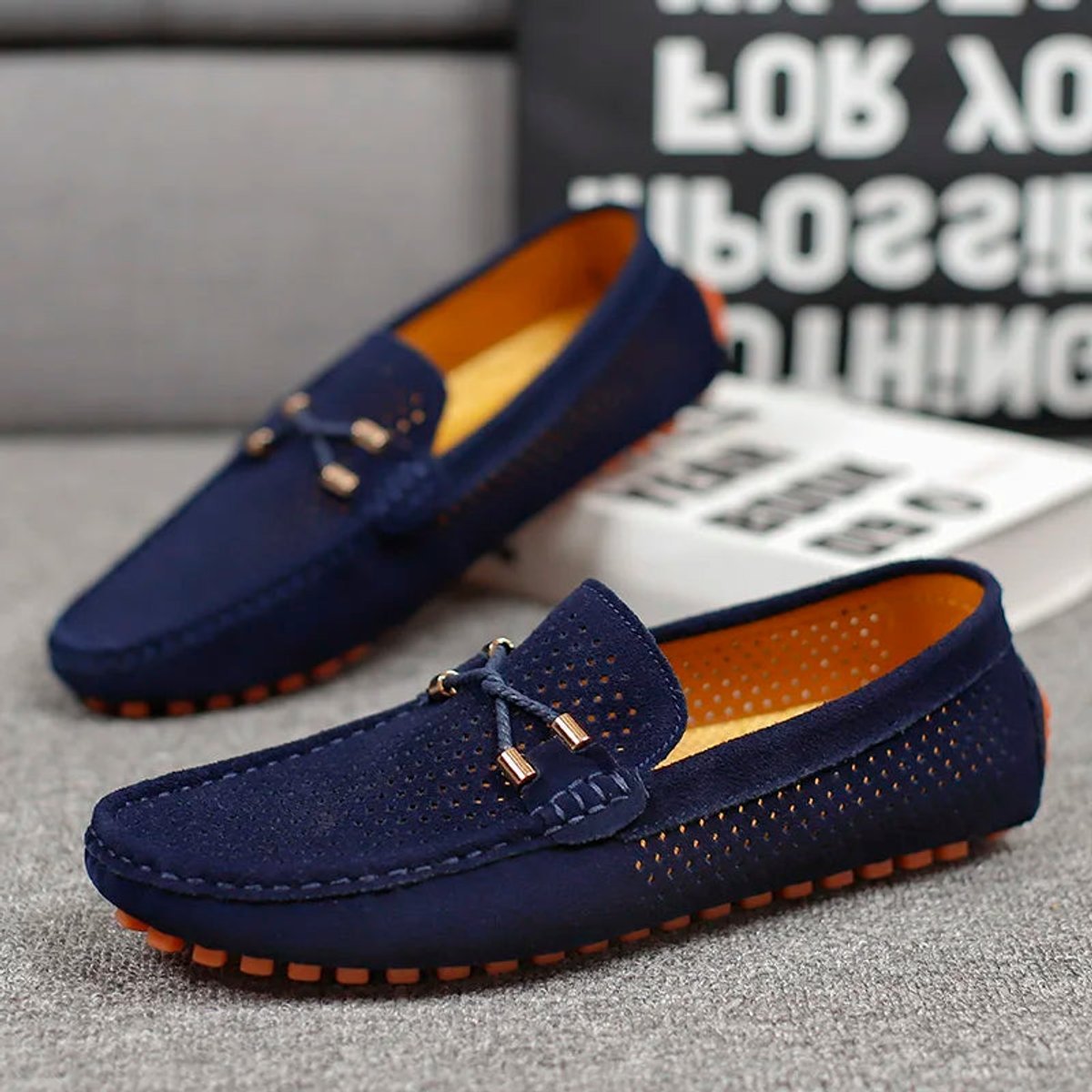 Men's Perforated Suede Slip-On Driving Loafers - Harren Cole
