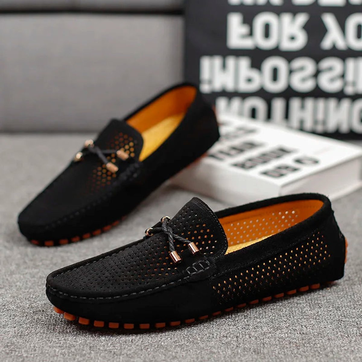 Men's Perforated Suede Slip-On Driving Loafers - Harren Cole