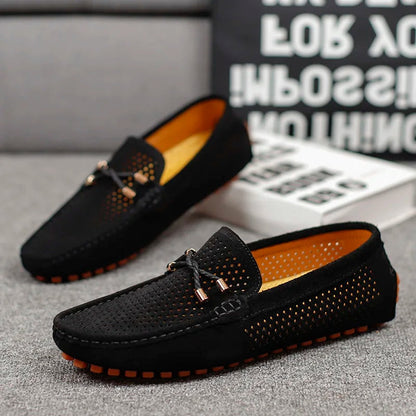 Men's Perforated Suede Slip-On Driving Loafers - Harren Cole