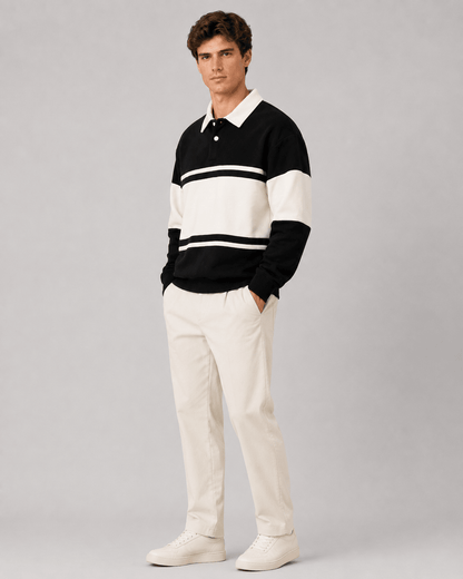 Men's Rugby Polo Sweater Color Block Relaxed Fit - Harren Cole