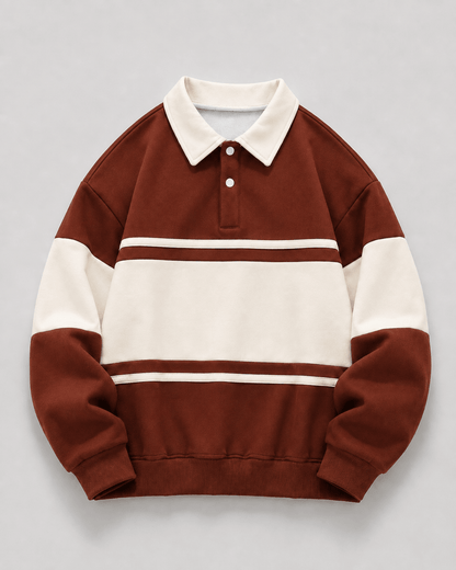 Men's Rugby Polo Sweater Color Block Relaxed Fit - Harren Cole