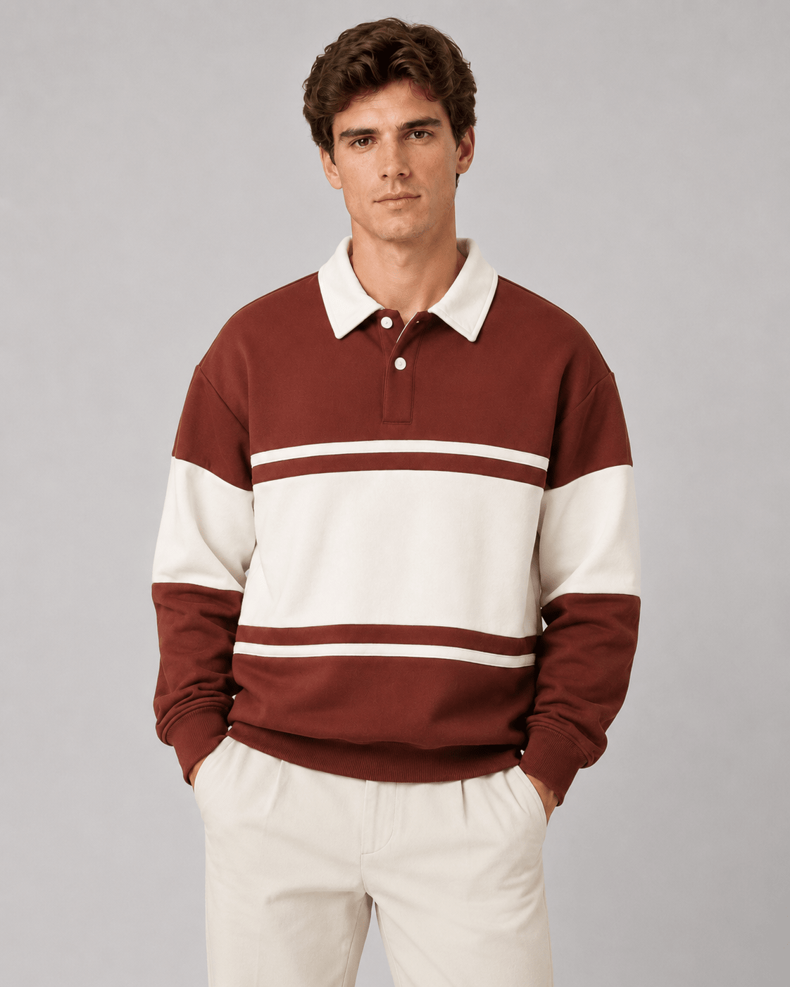 Men's Rugby Polo Sweater Color Block Relaxed Fit - Harren Cole