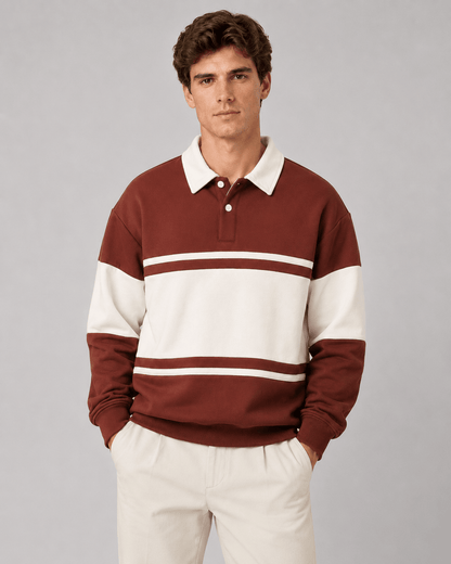 Men's Rugby Polo Sweater Color Block Relaxed Fit - Harren Cole
