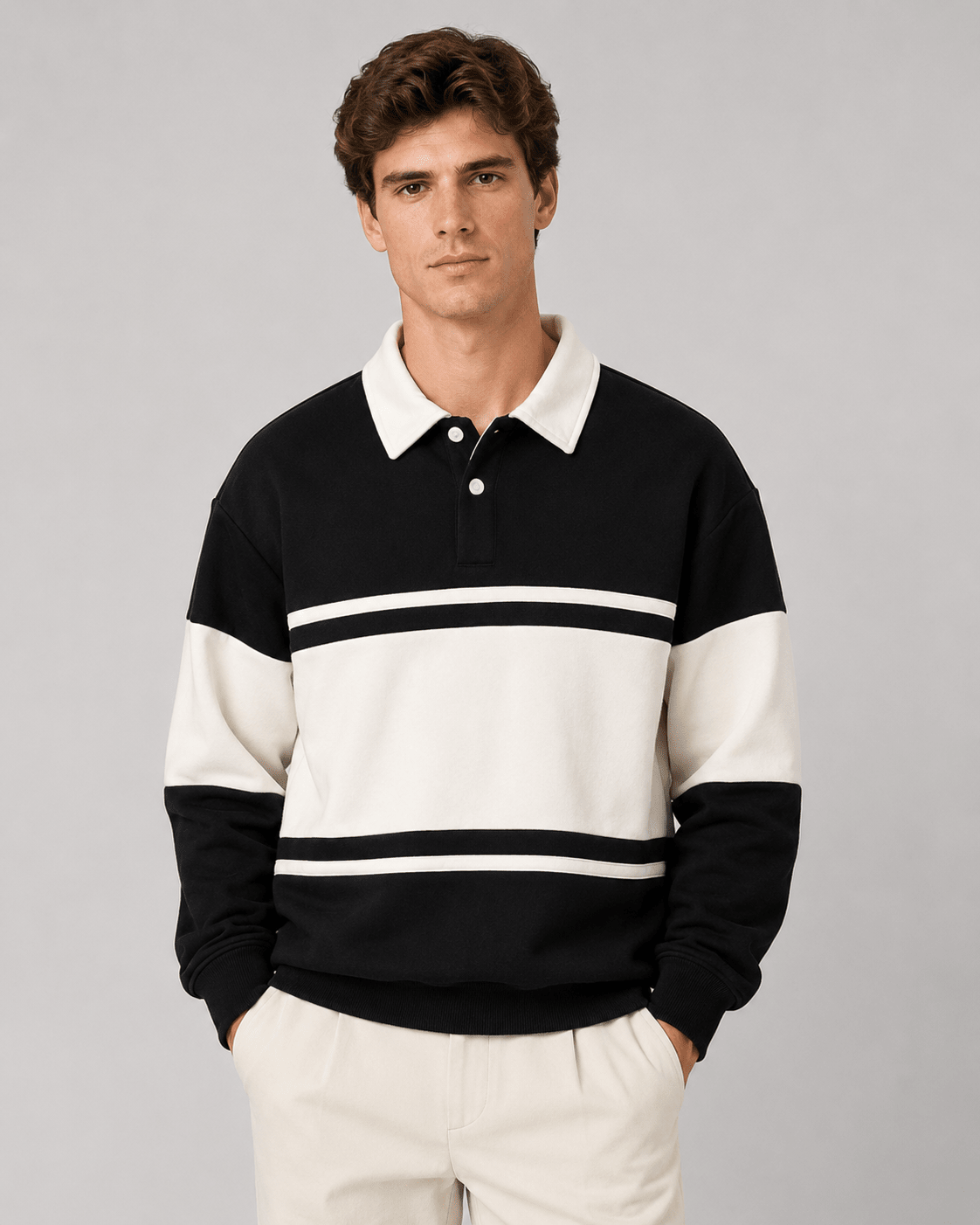Men's Rugby Polo Sweater Color Block Relaxed Fit - Harren Cole