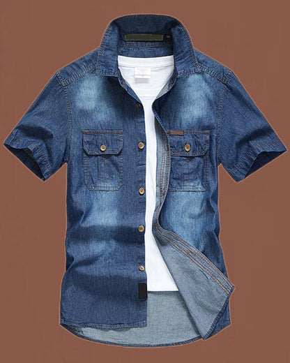 Men's Short Sleeve Denim Shirt - Harren Cole