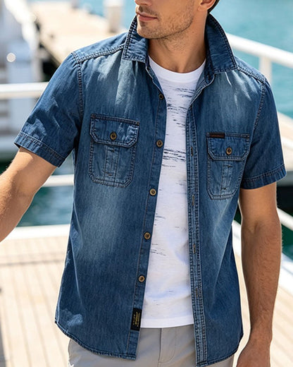 Men's Short Sleeve Denim Shirt - Harren Cole