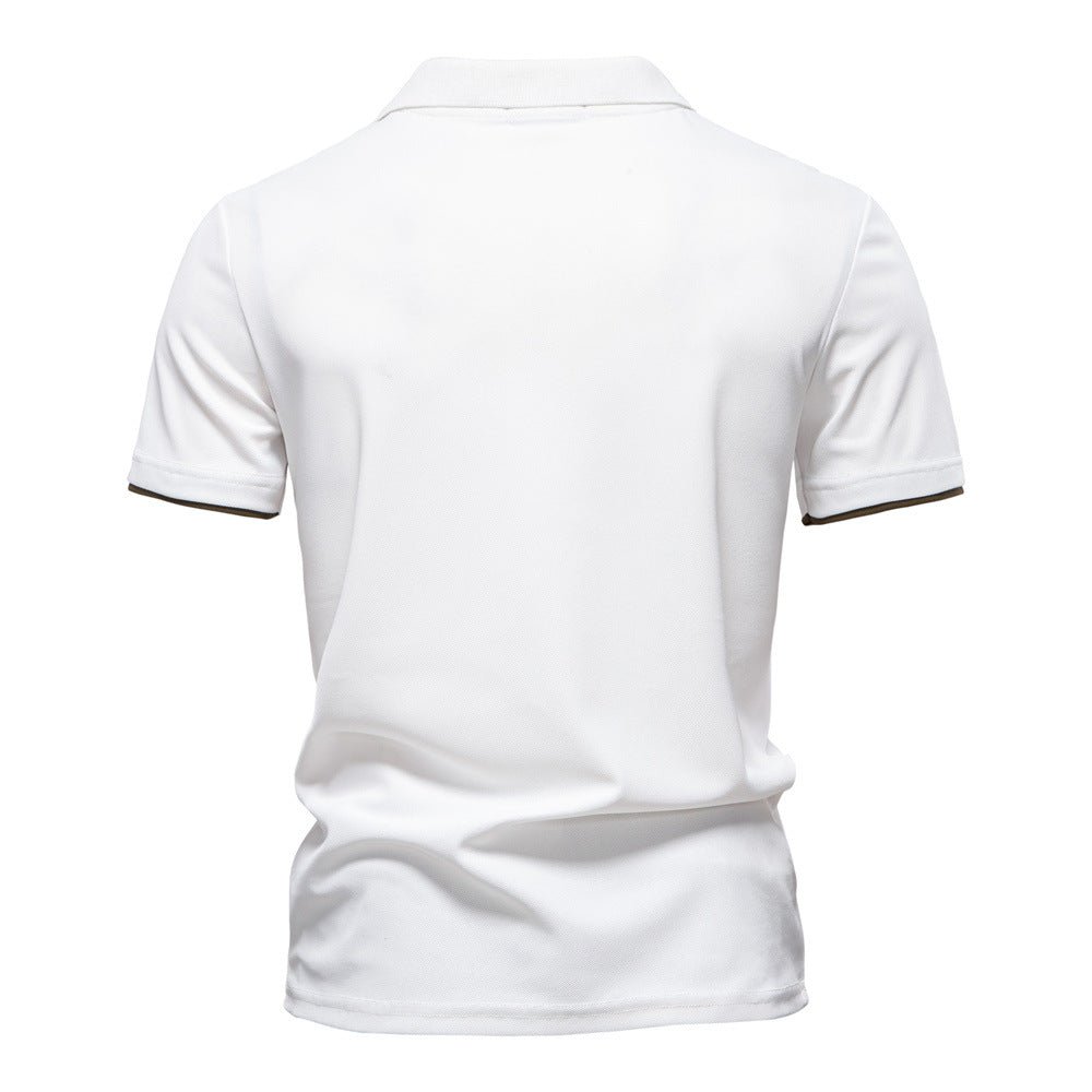 Men's Short Sleeve Polo Shirt with Striped Embroidery - Harren Cole