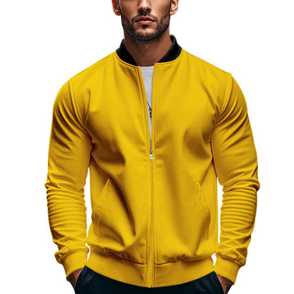 Men's Slim-Fit Sweat Bomber Jacket With Stand Collar - Harren Cole