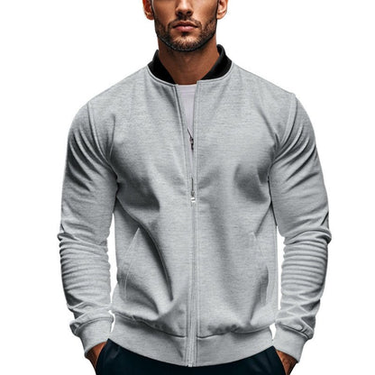 Men's Slim-Fit Sweat Bomber Jacket With Stand Collar - Harren Cole