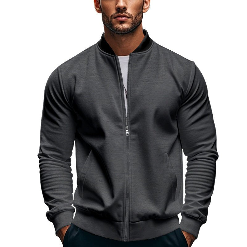 Men's Slim-Fit Sweat Bomber Jacket With Stand Collar - Harren Cole