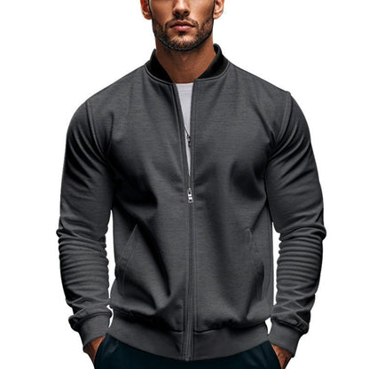 Men's Slim-Fit Sweat Bomber Jacket With Stand Collar - Harren Cole