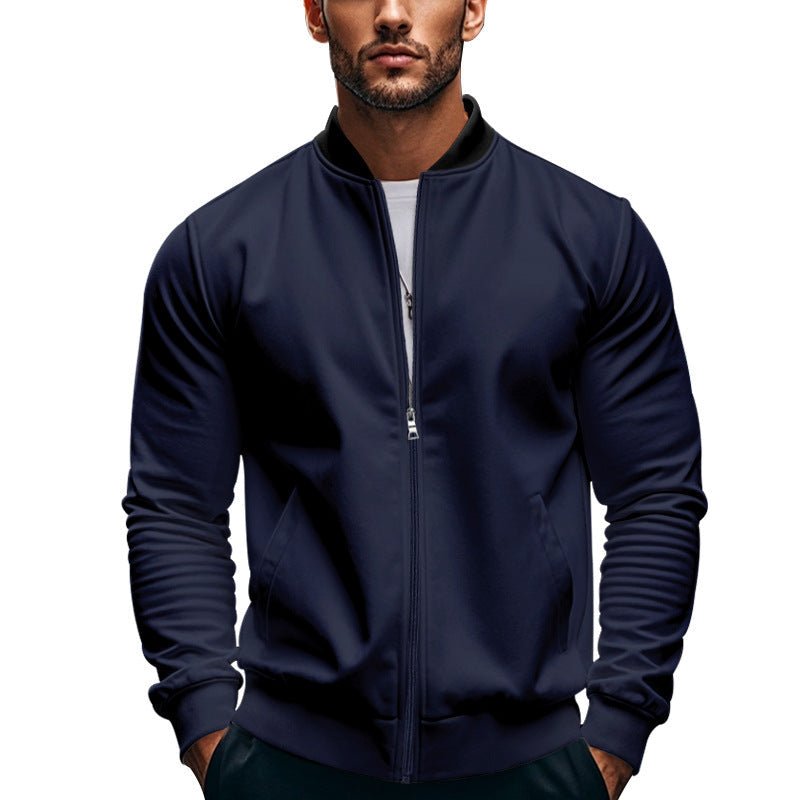 Men's Slim-Fit Sweat Bomber Jacket With Stand Collar - Harren Cole