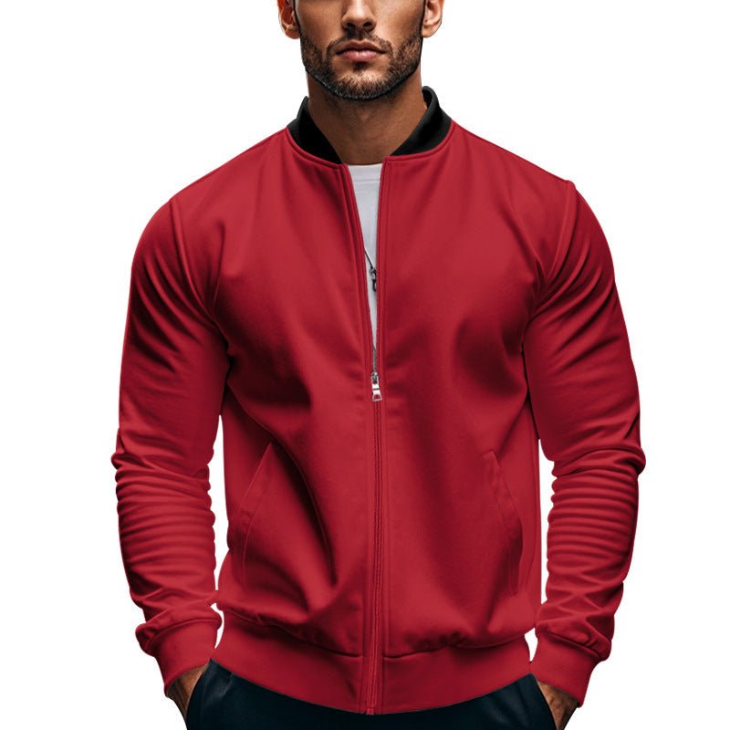 Men's Slim-Fit Sweat Bomber Jacket With Stand Collar - Harren Cole