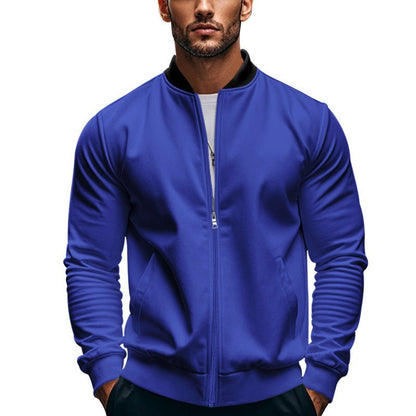 Men's Slim-Fit Sweat Bomber Jacket With Stand Collar - Harren Cole