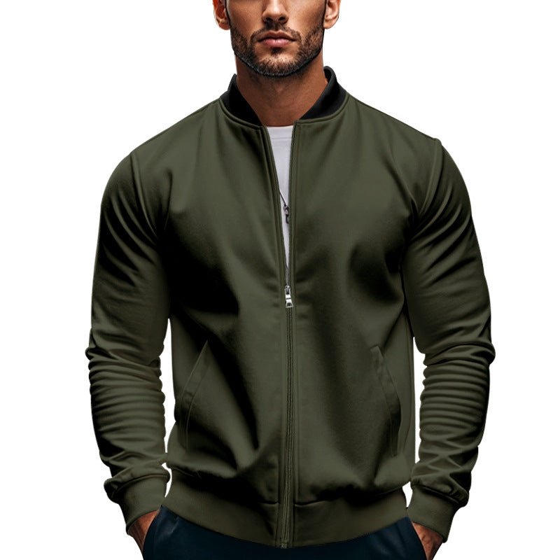 Men's Slim-Fit Sweat Bomber Jacket With Stand Collar - Harren Cole