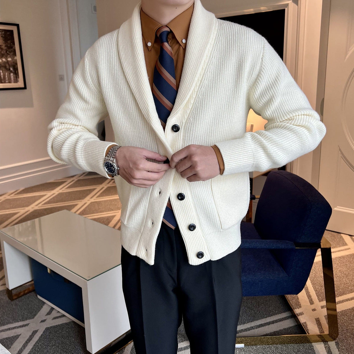 Men's Slim-Fit V-Neck Winter Cardigan - Harren Cole
