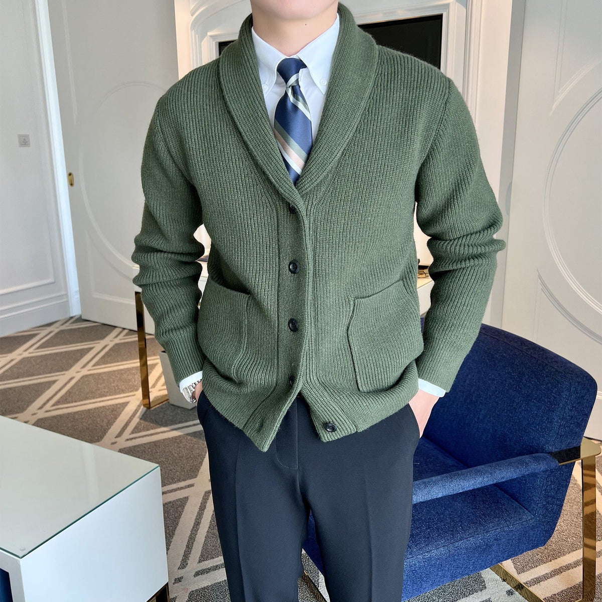 Men's Slim-Fit V-Neck Winter Cardigan - Harren Cole