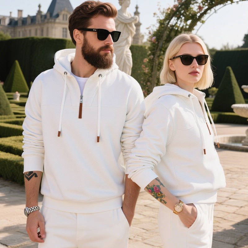 Men's Soft Fleece Half Zip Hoodie With Leather Trim - Harren Cole