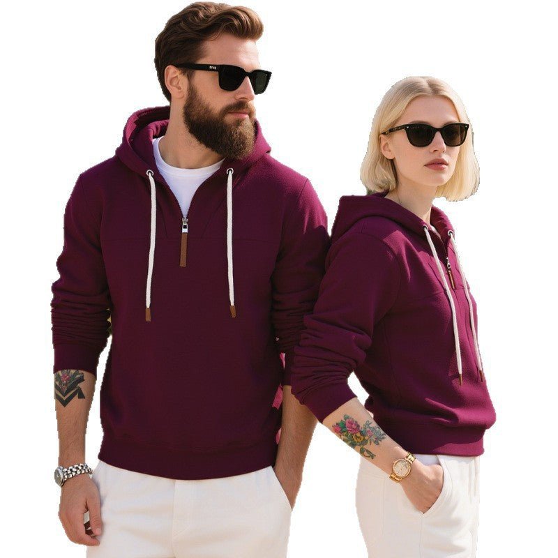 Men's Soft Fleece Half Zip Hoodie With Leather Trim - Harren Cole