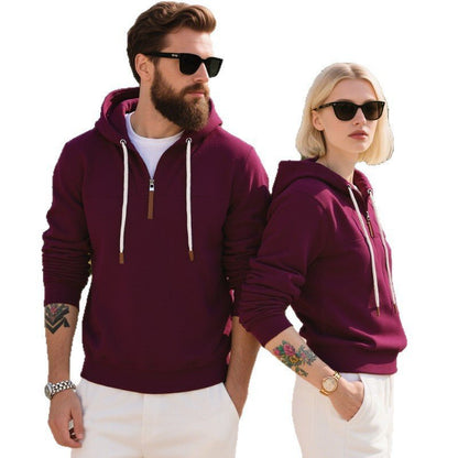 Men's Soft Fleece Half Zip Hoodie With Leather Trim - Harren Cole