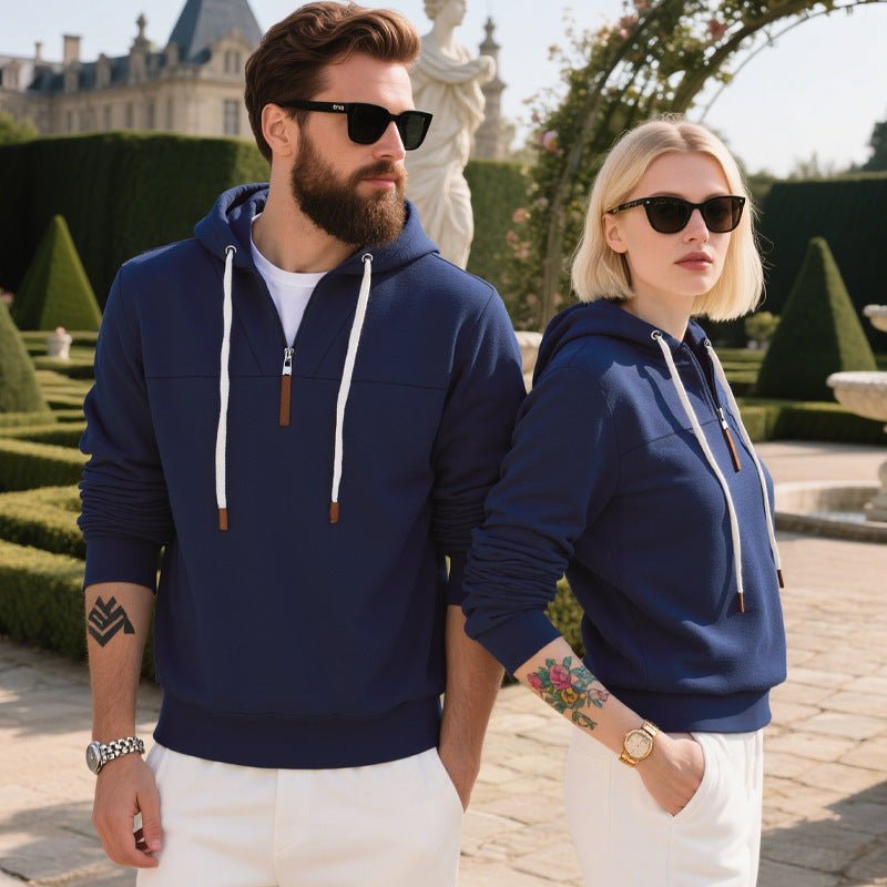Men's Soft Fleece Half Zip Hoodie With Leather Trim - Harren Cole