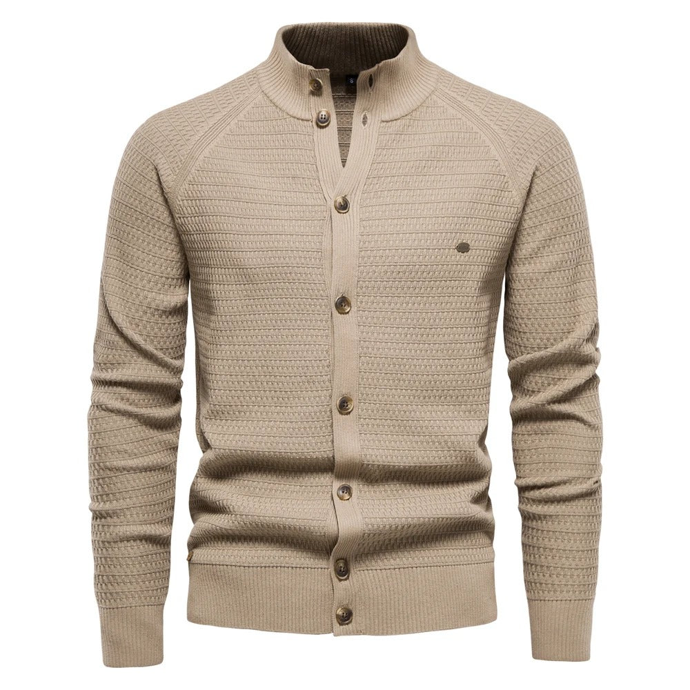 Men’s Stand - Up Collar Knit Cardigan Sweater - Harren Cole
