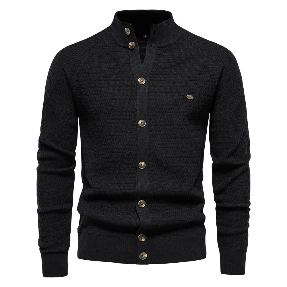 Men’s Stand - Up Collar Knit Cardigan Sweater - Harren Cole