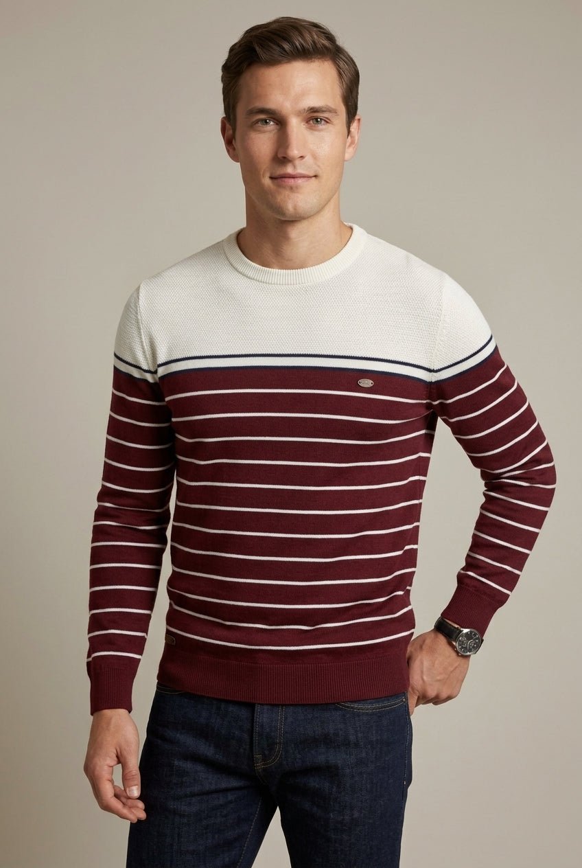 Men's Striped Crew Neck Sweater - Harren Cole