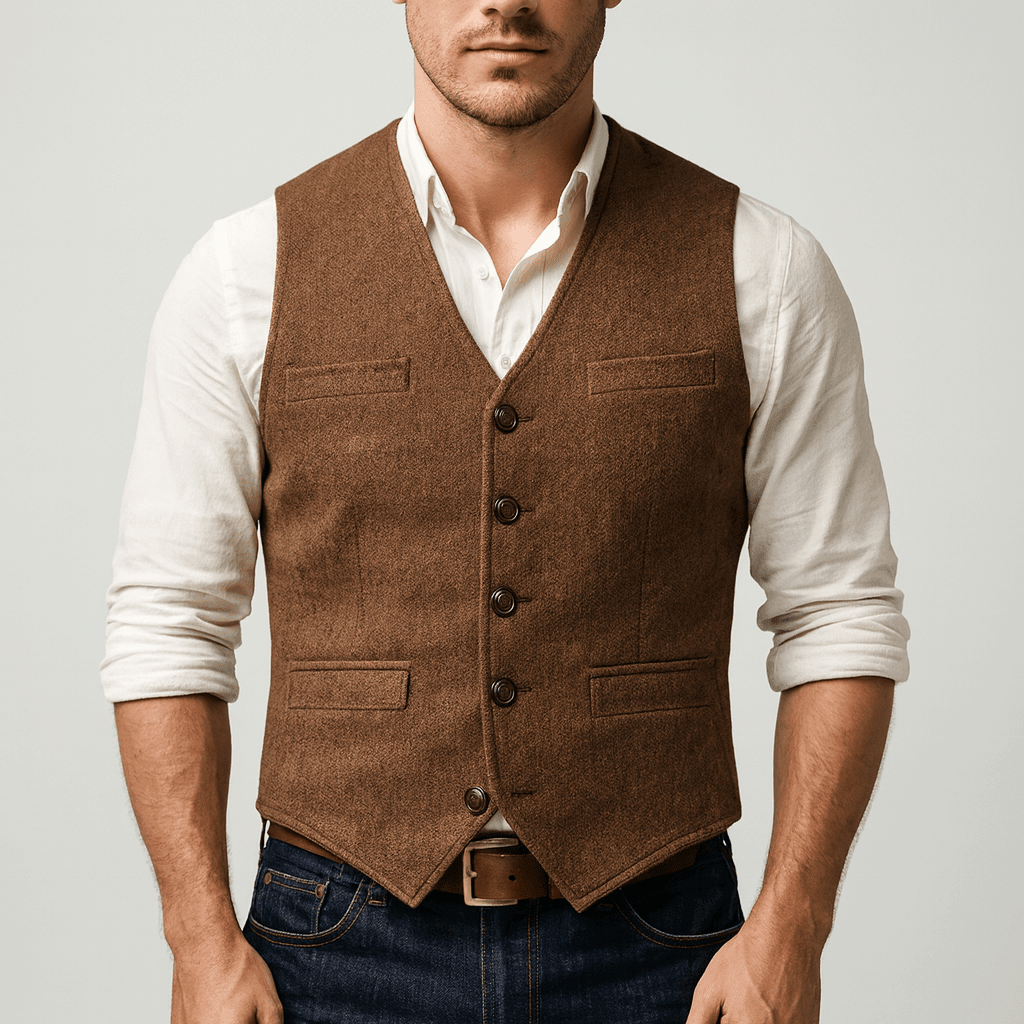 Men's Tailored Heathered Tweed Vest - Harren Cole