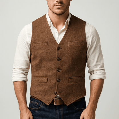 Men's Tailored Heathered Tweed Vest - Harren Cole
