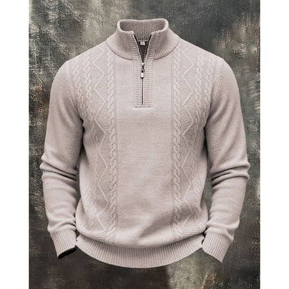 Men's Textured Cable Knit Half Zip Sweater - Harren Cole