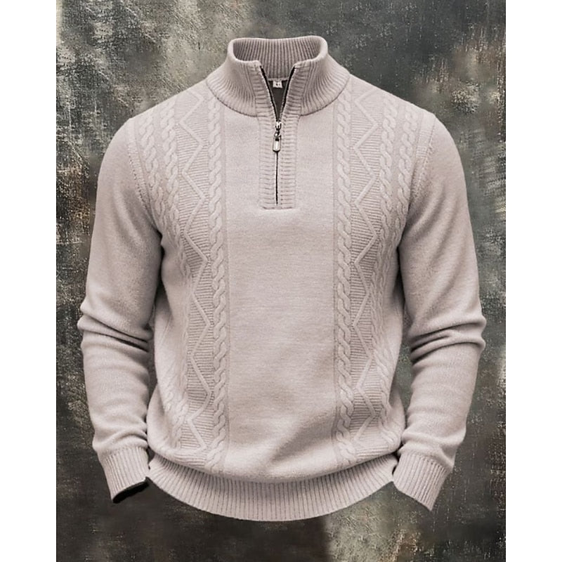 Men's Textured Cable Knit Half Zip Sweater - Harren Cole