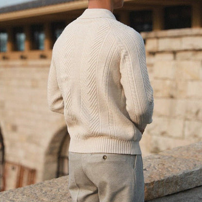 Men's Textured Knit Button Collar Sweater - Harren Cole