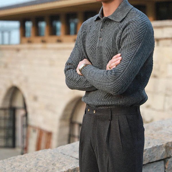 Men's Textured Knit Button Collar Sweater - Harren Cole