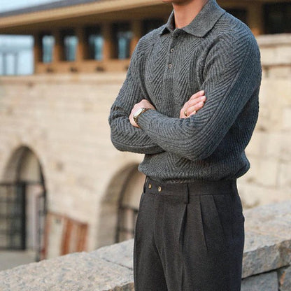 Men's Textured Knit Button Collar Sweater - Harren Cole