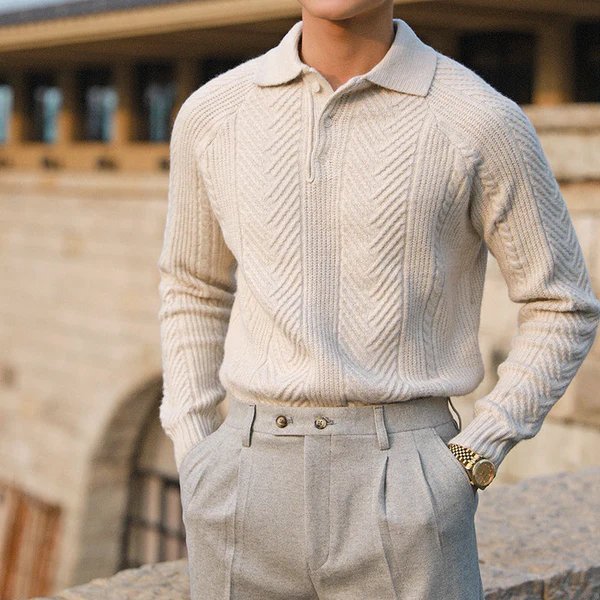 Men's Textured Knit Button Collar Sweater - Harren Cole