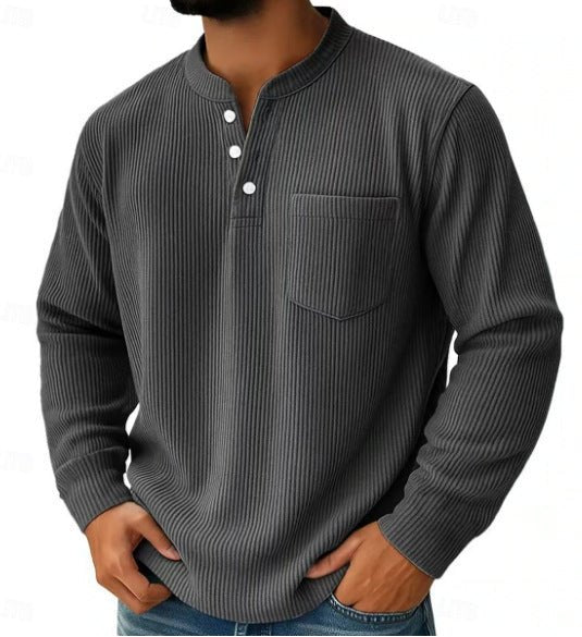 Men's Thermal Waffle Knit Henley Shirt With Chest Pocket - Harren Cole
