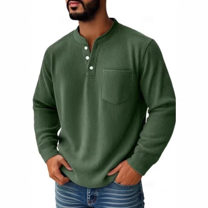 Men's Thermal Waffle Knit Henley Shirt With Chest Pocket - Harren Cole