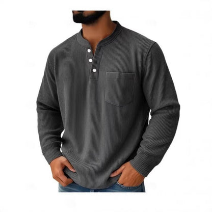 Men's Thermal Waffle Knit Henley Shirt With Chest Pocket - Harren Cole