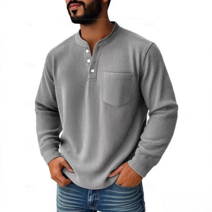 Men's Thermal Waffle Knit Henley Shirt With Chest Pocket - Harren Cole