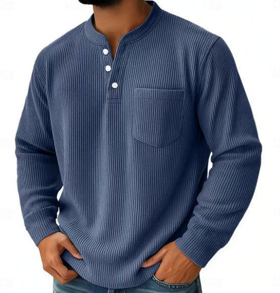 Men's Thermal Waffle Knit Henley Shirt With Chest Pocket - Harren Cole