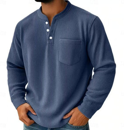Men's Thermal Waffle Knit Henley Shirt With Chest Pocket - Harren Cole