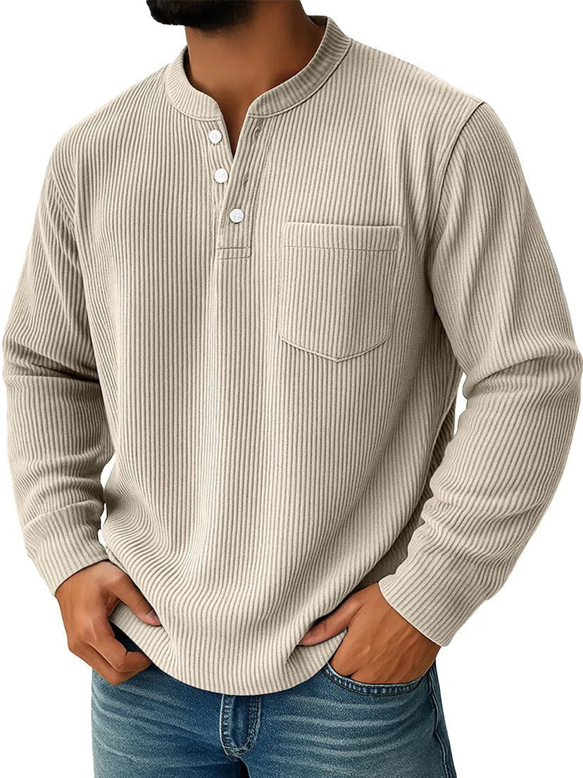 Men's Thermal Waffle Knit Henley Shirt With Chest Pocket - Harren Cole